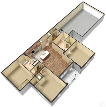 3 Bedroom 2 Bath Floor Plan at Meridian Park Apartments, Collierville, Tennessee